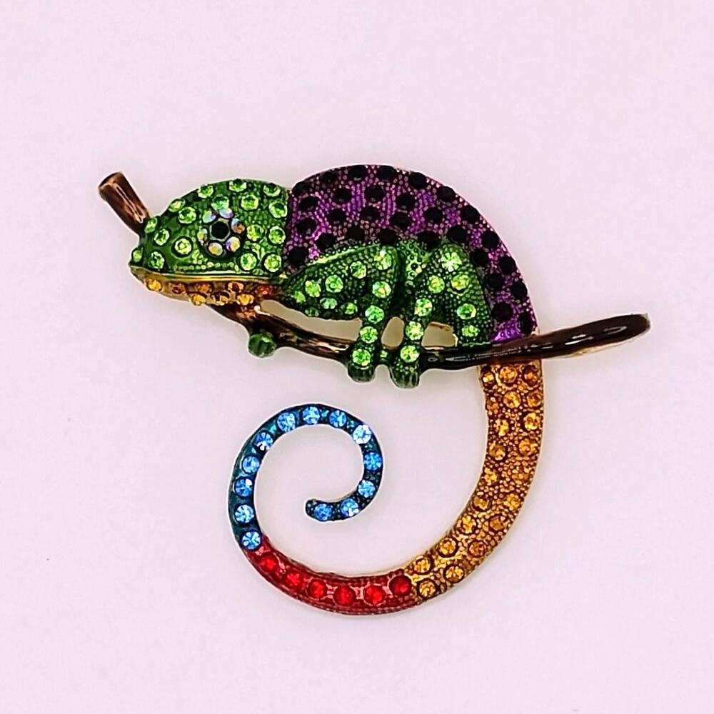 Rhinestone Chameleon Brooch Fun Fashion